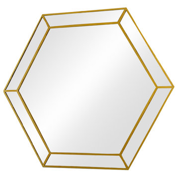 CHLOE'S Reflection Golden Finish Hexagon Framed Wall Mirror, 30"