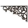 Cast Iron Wall Shelf Bracket, Ornate Leaf Pattern, Rust Brown, 12" Deep