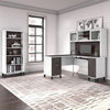 Pemberly Row 60W L Desk with Hutch and Bookcase in White/Gray - Engineered Wood