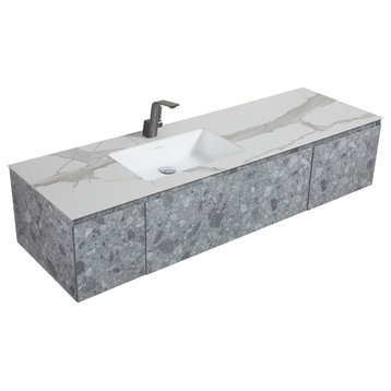 Terazzo Grey Bathroom Vanity with Imitation Stone Design, 65"