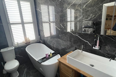 Black Marble & Teak Wood Bathroom