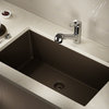 848 Large Single Bowl Quartz Kitchen Sink, Mocha, Colored Strainer
