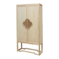 Chinese Light Raw Wood Shutter Doors Bookcase Display Dresser Cabinet - Bookcases