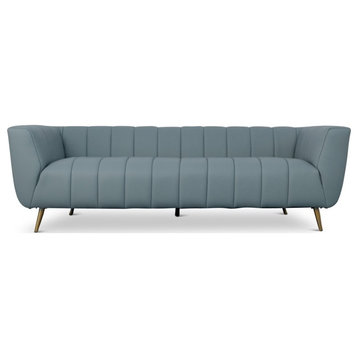 Clodette Mid Century Modern Living Room Genuine Leather Sage Sofa