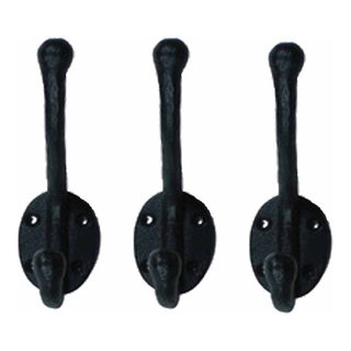Hook Black Wrought Iron Double Coat 6 1/2 inchh x 3 1/2 inch Proj | Renovators Supply