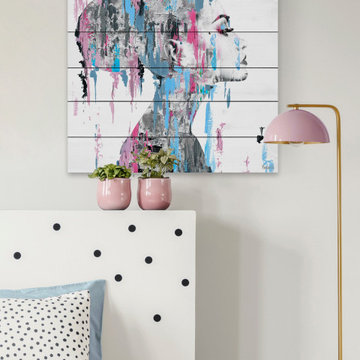 "Pink Blue Face Smudges" Painting Print on White Wood