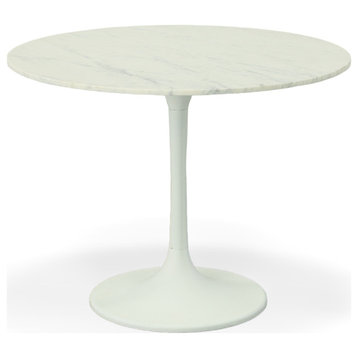 Enzo 40" Round Marble Top Dining Table - White Top - White Base