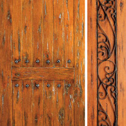 Exterior Prehung Door With One Sidelight, Knotty Alder, Clavos - Front Doors
