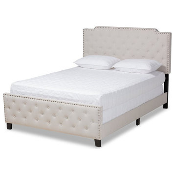 Baxton Studio Marion Full Size Beige Upholstered Button Tufted Panel Bed