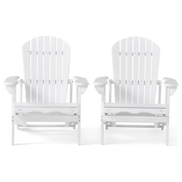 GDF Studio Katherine Outdoor Reclining Wood Adirondack Chairs, Set of 2, White
