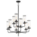 Maxim Lighting - Maxim Lighting Crosby 9-Light Chandelier, Black/Clear Ribbed - Simple, yet stylish, this minimal chandelier comes in your choice of Satin Brass or Matte Black bringing contemporary appeal. Clear Ribbed glass shades are fitted with rings in a coordinating color to complete the look.