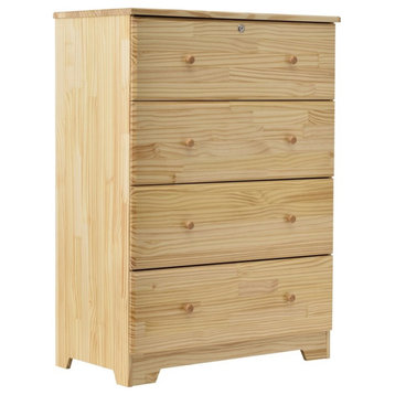 Better Home Products Isabela Solid Pine Wood 4 Drawer Chest Dresser, Natural