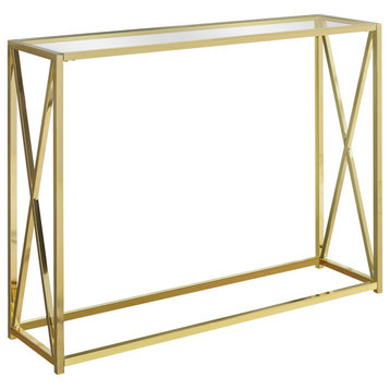 42" Accent Table, Gold Metal With Tempered Glass