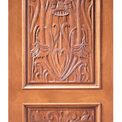 Single Door, Colonial Hand Carved 2-Panel in Mahogany - Front Doors