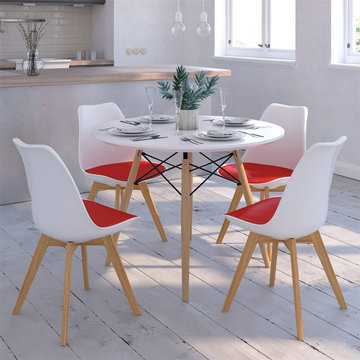 Eiffel / Luft 5-Piece Dining Set - White Seat / Red Cushion