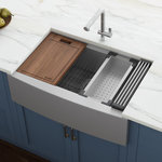 Ruvati - Ruvati RVH9100 Apron Front 16 Gauge 30" Kitchen Sink Single Bowl - Ruvati’s Verona collection combines the best of both worlds: a functional workstation sink and a bold stainless steel apron-front installation. The workstation design features a built-in ledge that provides a platform for Ruvati’s unique accessories. Each sink in the Verona collection features the perfect trio: a solid hardwood cutting board, a stainless steel colander, and Ruvati’s patented foldable drying rack. Made of premium, commercial-grade 16-gauge stainless steel, each sink is extremely durable and easy to clean. With the Verona collection, you can do all your prep work on top of your sink and keep your countertops free of mess.