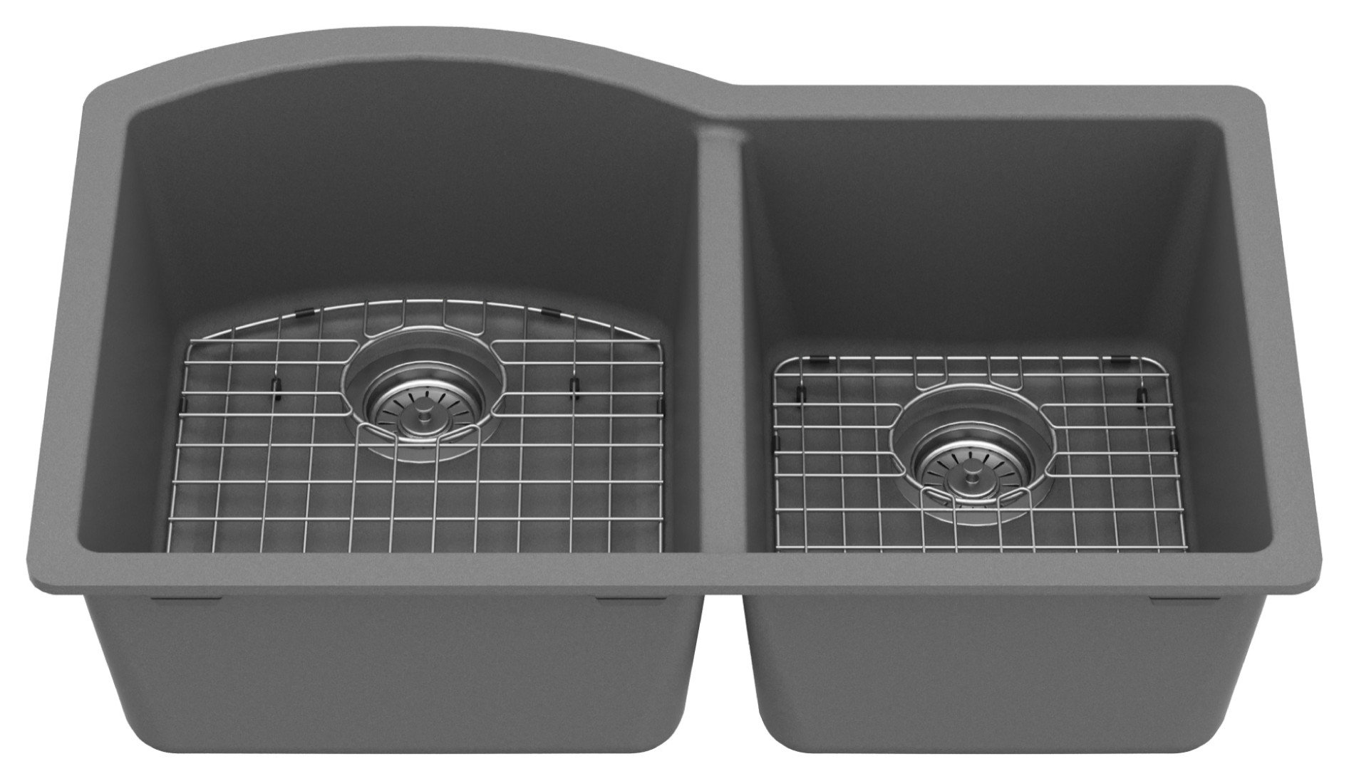 Karran Undermount Quartz 32" 60/40 Double Bowl Kitchen Sink Kit, Grey