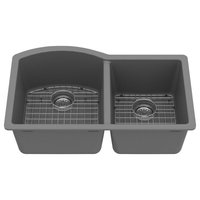Karran Undermount Quartz 32" 60/40 Double Bowl Kitchen Sink Kit, Grey