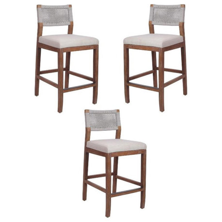 Home Square 27.5" Rope Counter Stool in Gray/Brown - Set of 3