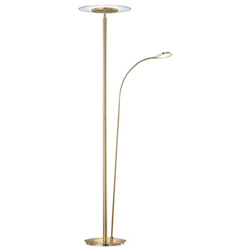 Tampa LED Torchiere with Side Light, Satin Brass