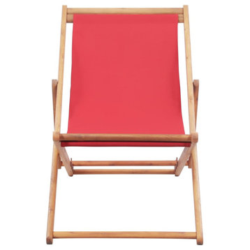 Vidaxl Folding Beach Chair Fabric and Wooden Frame Red