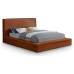 Meridian Furniture - Dorian Upholstered Bed, Cognac, King, Velvet - Add a touch of refined luxury with a modern edge to your bedroom with the Dorian cognac velvet upholstered king bed. The soft velvet upholstery offers a smooth, inviting feel, while the low-profile design adds a contemporary twist. This bed is ideal for creating a chic, serene space to unwind and relax.
