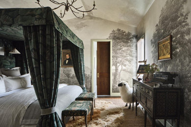 Example of a transitional wallpaper bedroom design in Austin