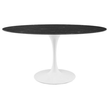 Modway Lippa 35" Artificial Marble Dining Table, White/Black -EEI-5186-WHI-BLK
