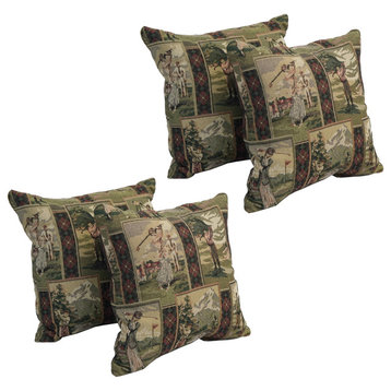 17" Jacquard Throw Pillows With Inserts, Set of 4, Golfing Day Out