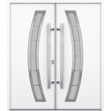 Exterior Prehung Metal Double Doors Deux 6500 WhiteFrosted GlassRight