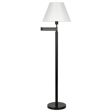 62" Black Swing Arm Floor Lamp With White Frosted Glass Empire Shade