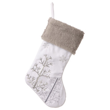 21"L White Fleece With Christmas Tree and Snowflake Stocking
