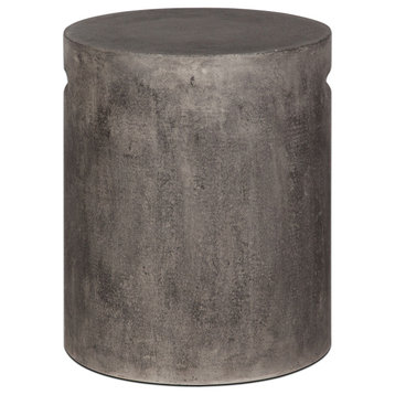 Concrete Round Side Table With Handle, Gray