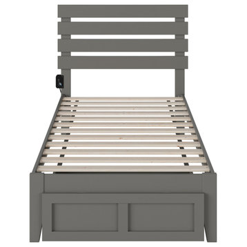 Oxford Twin Bed With Foot Drawer and USB Turbo Charger, Gray
