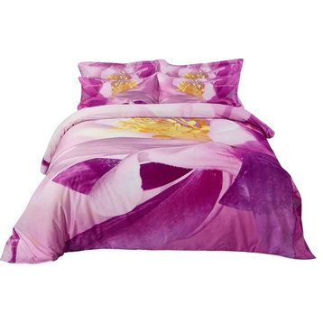 Duvet Cover Set, 100% Cotton 6-Piece Fitted Bedding, Queen