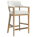 Sunpan - Brylea Barstool - A mid-century modern barstool with an open back design. Stocked in heather ivory tweed performance fabric with an exposed natural solid oak wood frame. Performance fabric is moisture repellent, durable and easy to clean.