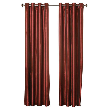 Dupioni Faux Silk Blackout Curtains, Pair, Burgundy, 84"