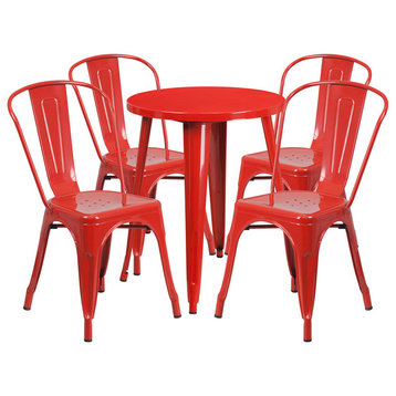 5-Piece 24" Round Metal Table Set, Red
