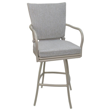 Outdoor Patio Swivel Bar Stool Ofir with Arms, White Linen - Beige, 26"