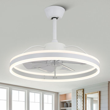 Flush Mount Reversible Ceiling Fan 6-Speed Dimmable with Remote and APP Control, White, Downrod