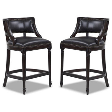 Home Square 2 Piece Faux Leather Counter Height Barstool Set in Brown