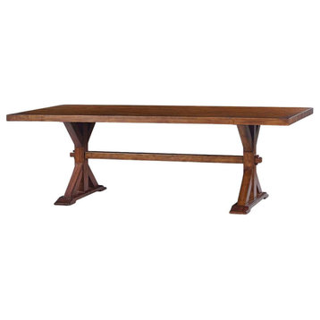 Country Trestle Dining Table Dark Rustic Finish