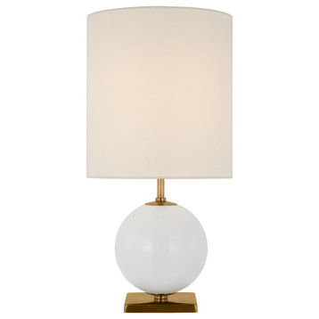 Elsie Small Table Lamp in Cream Painted Glass with Linen Shade