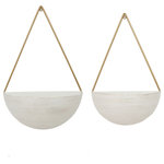 Sagebrook Home - 2-Piece Metal Half Moon Wall Planters, White - Ceramic wall planter pots with designed half moon shape. These stunning planter sets will look great in your living or dining room. Works great for succulent gardens and shallow root plants; use a spray bottle for watering. Both options come with gold chain and frame.