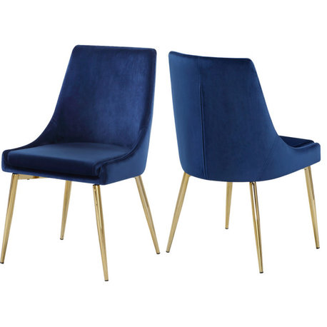 The Draper Dining Chair, Navy, Velvet, Gold Base (Set of 2)