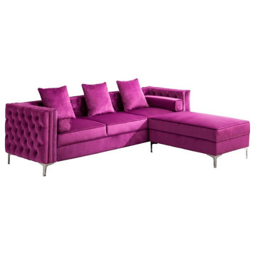 Legend Vansen 104" Modern Wood & Velvet Fabric Sofa with Ottoman in Purple
