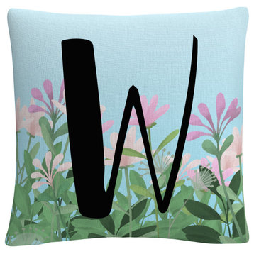 Pink Floral Garden Letter Illustration W By Abc Decorative Throw Pillow