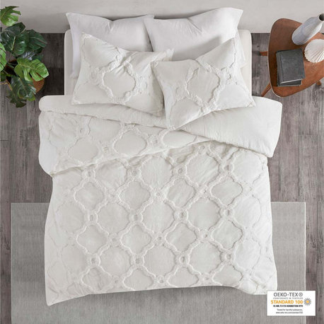 Madison Park Pacey 3 Piece Tufted Cotton Chenille Geometric Duvet Cover Set