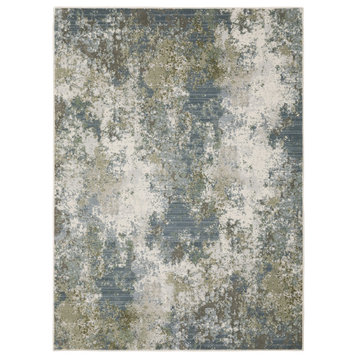 Christian View Blue and Green Contemporary Power-Loomed Area Rug, 6'7"x9'6"