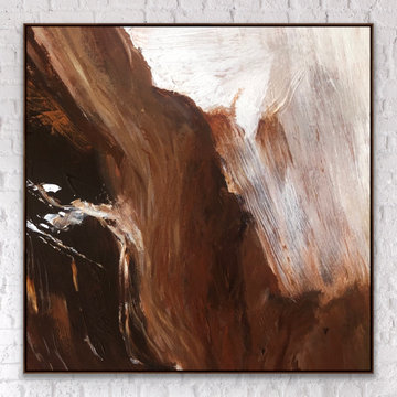 "Hazel" 60x60 IN brown white abstract Art Large Modern Painting MADE TO ORDER